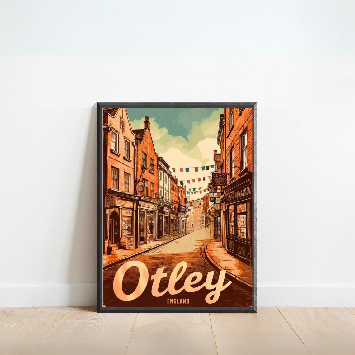 Otley England Vintage Old Town Street Bunting Retro Travel Poster