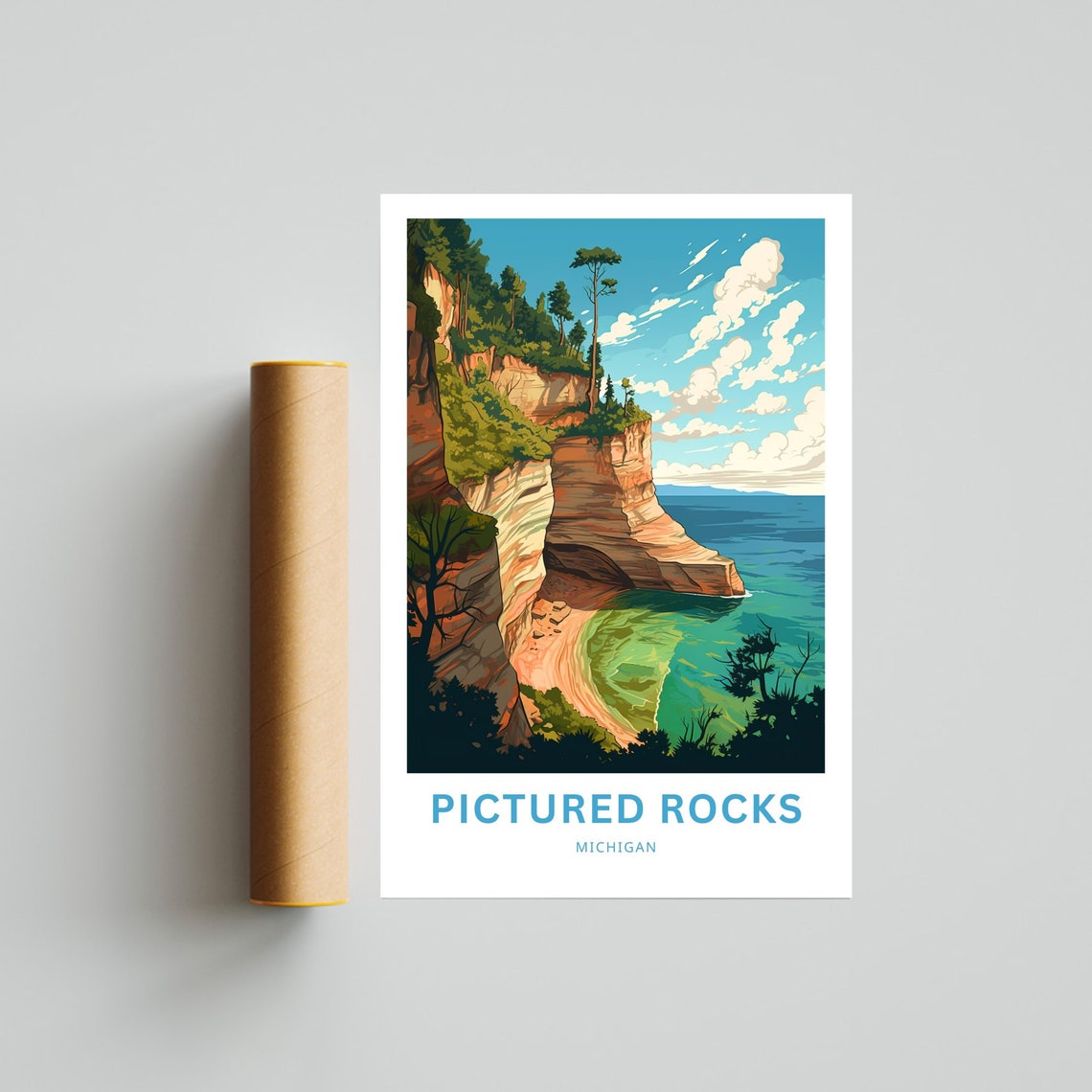 Pictured Rocks Michigan Cliffs Cove Personalized Travel Poster - Image 4