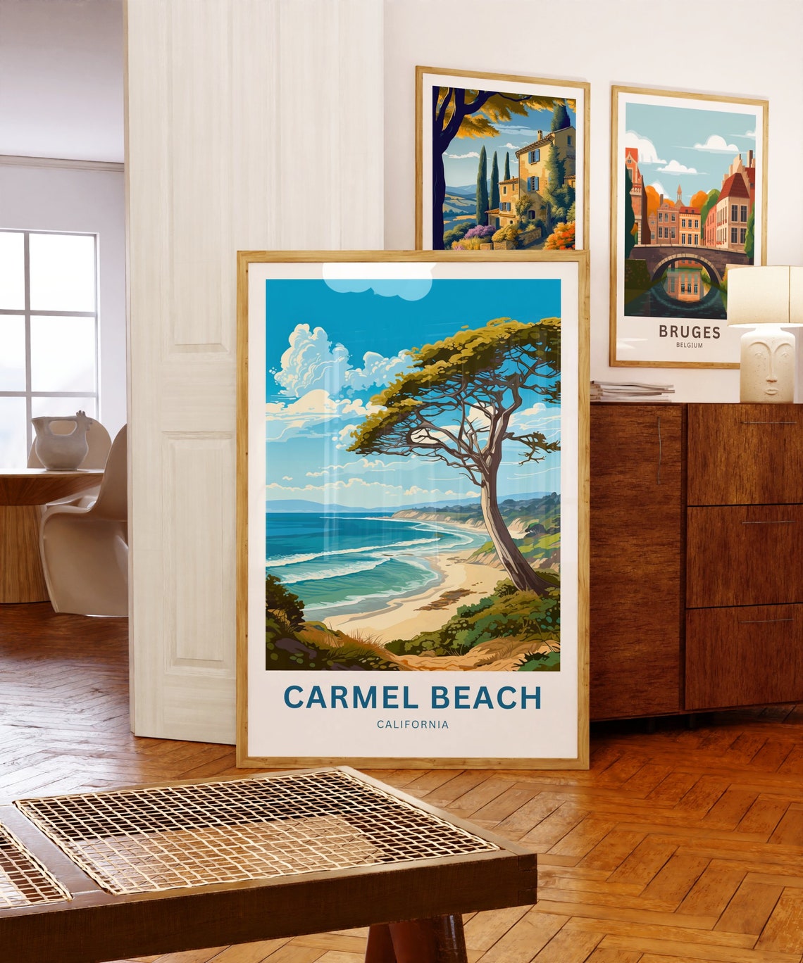Carmel Beach California Curved Bay Shoreline Cypress Tree Poster - Image 5