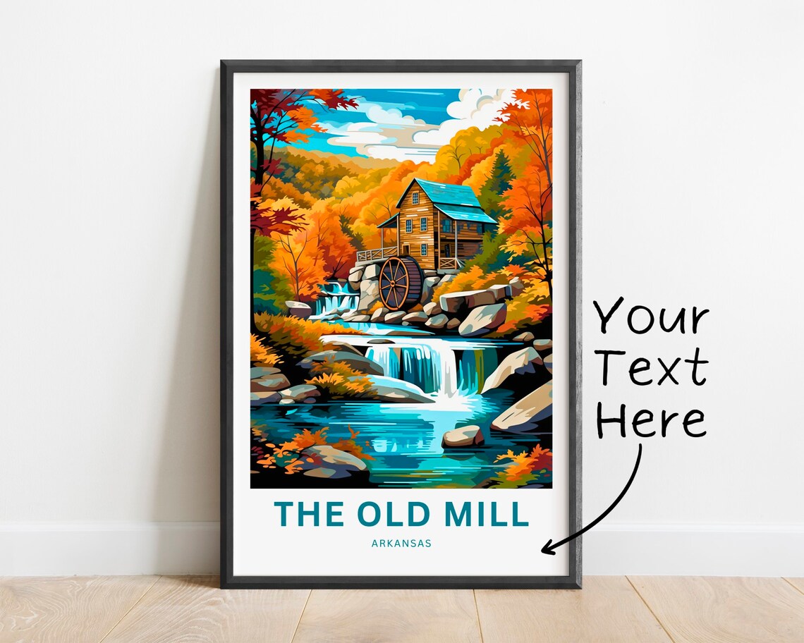 The Old Mill Arkansas Waterwheel Waterfall Autumn Custom Travel Poster