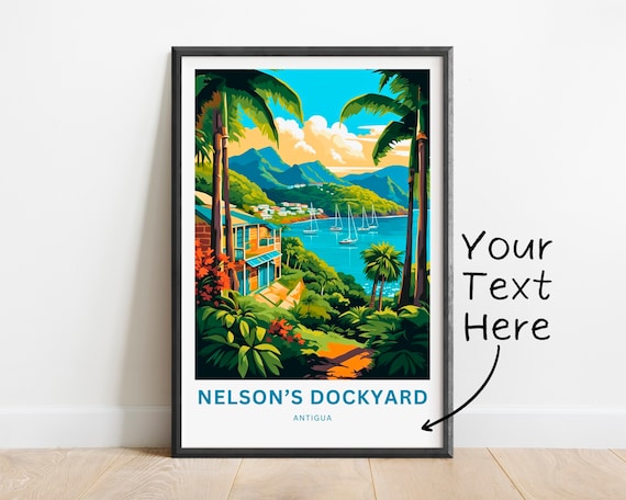 Personalized Nelson's Dockyard Antigua Poster Tropical Hillside Villa Custom Art