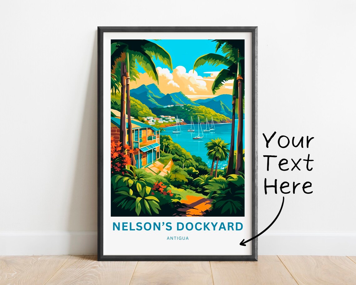 Personalized Nelson's Dockyard Antigua Poster Tropical Hillside Villa Custom Art