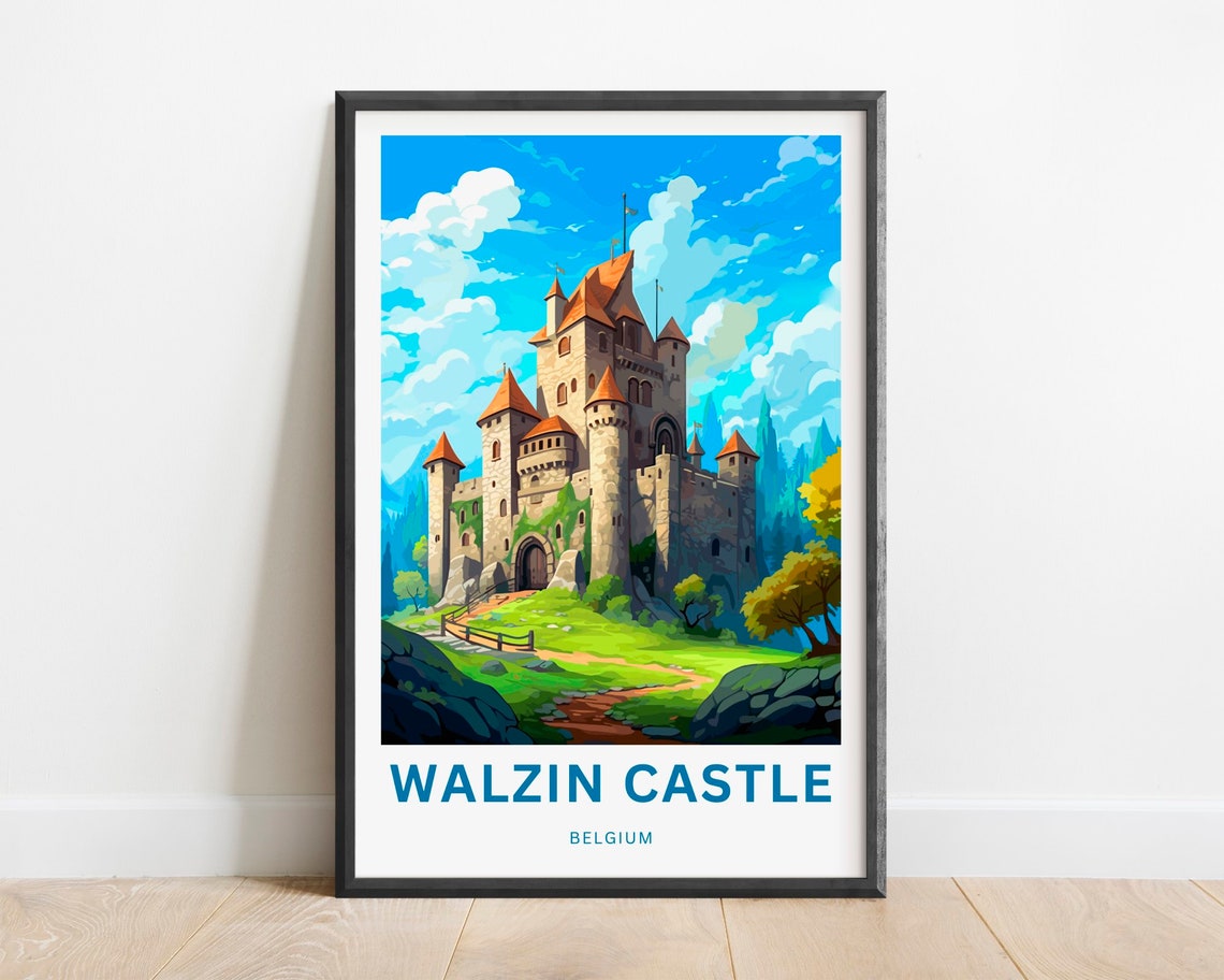 Walzin Castle Belgium Towers Green Hill Storybook Scene Poster