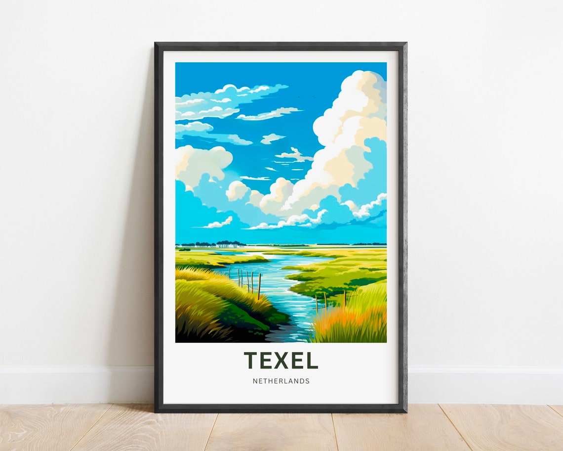 Texel Netherlands Modern Marsh Landscape Sky Travel Art Poster