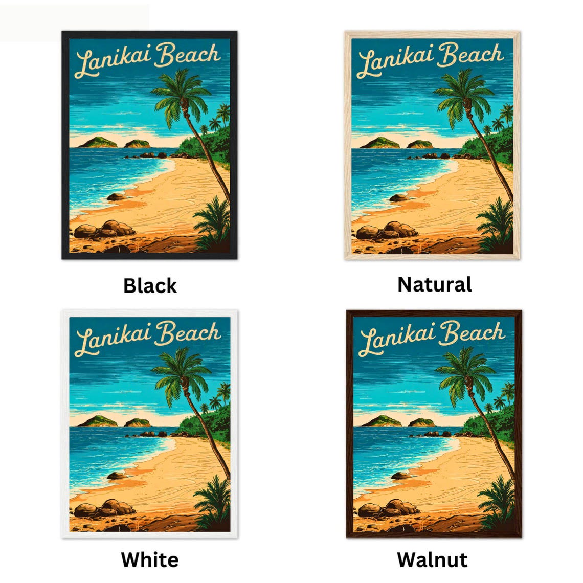 Lanikai Beach Hawaii Palm Tree Offshore Islands Vintage Poster - Image 2
