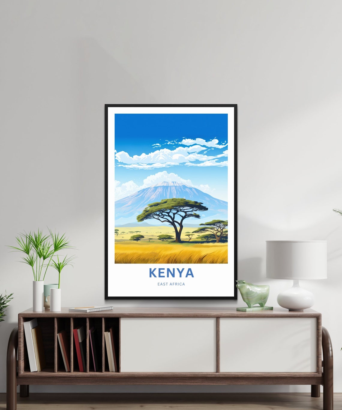 Kenya East Africa Acacia Tree Snow Capped Mountain Savanna Poster - Image 2