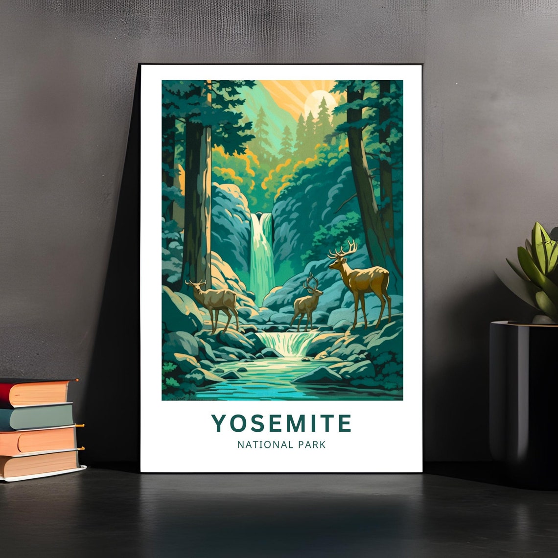 Yosemite National Park Waterfall Deer Forest Vintage Travel Poster - Image 5