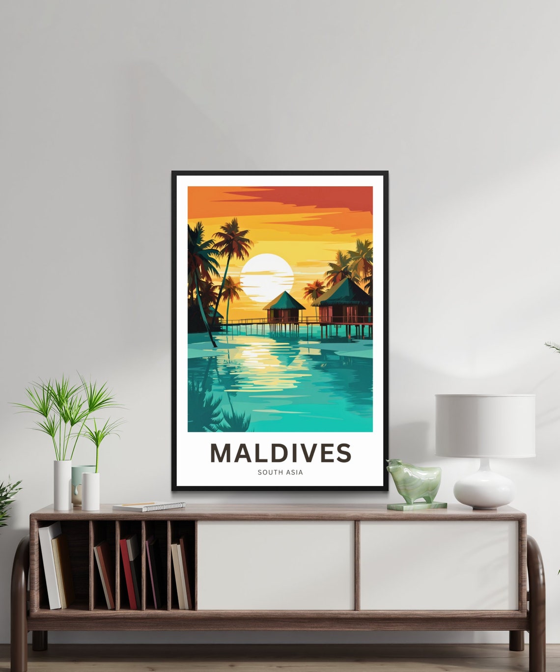 Maldives Overwater Bungalow Row Tropical Personalized Travel Poster - Image 2
