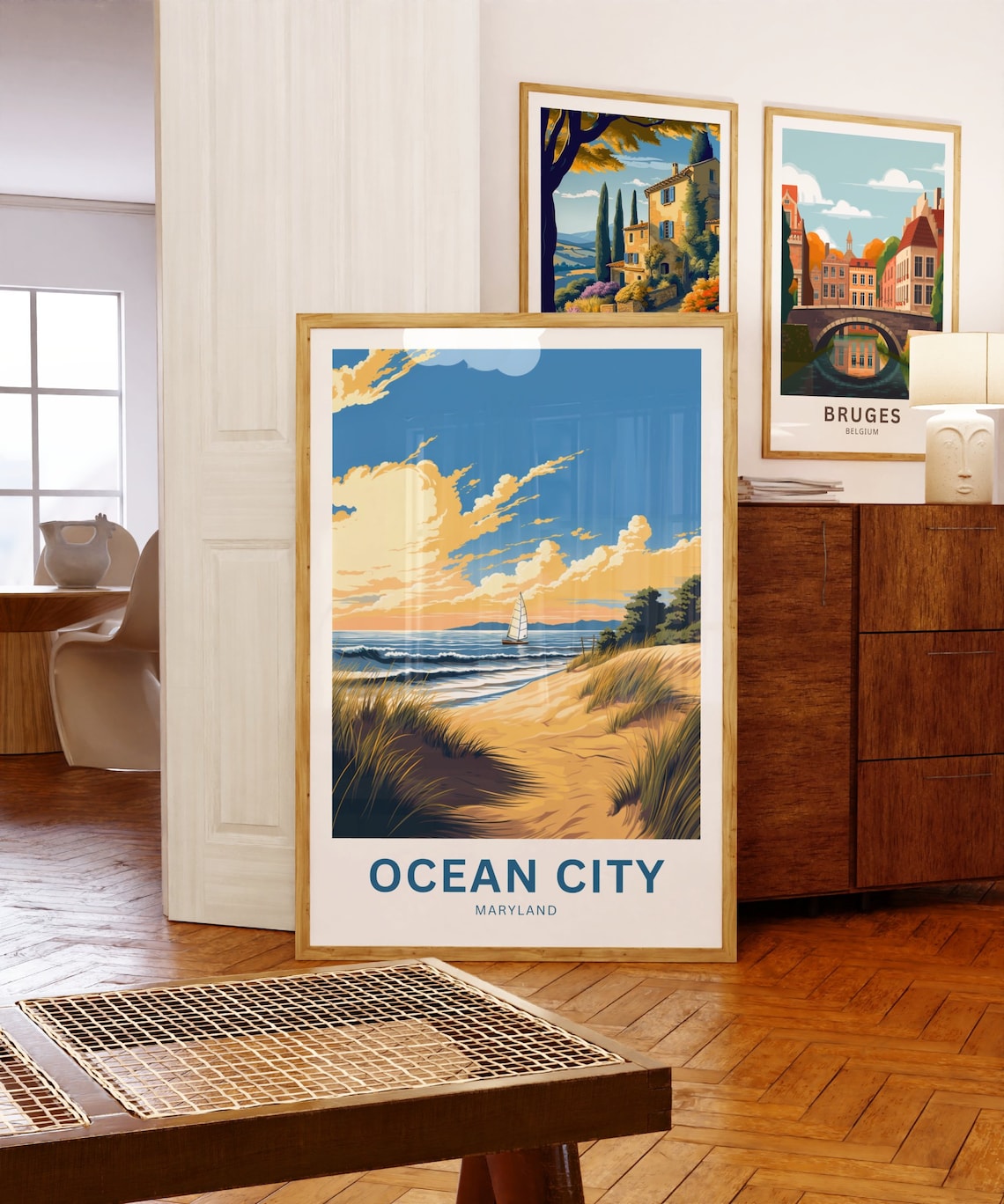 Ocean City Maryland Sunset Dunes Sailboat Beach Travel Poster - Image 5