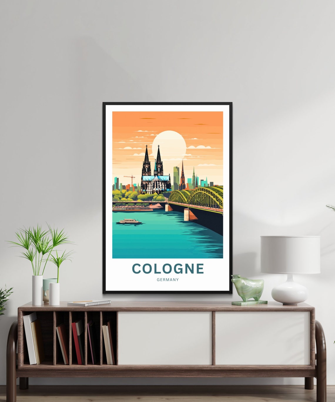 Cologne Germany Cathedral Sunset River Reflection View Poster - Image 2