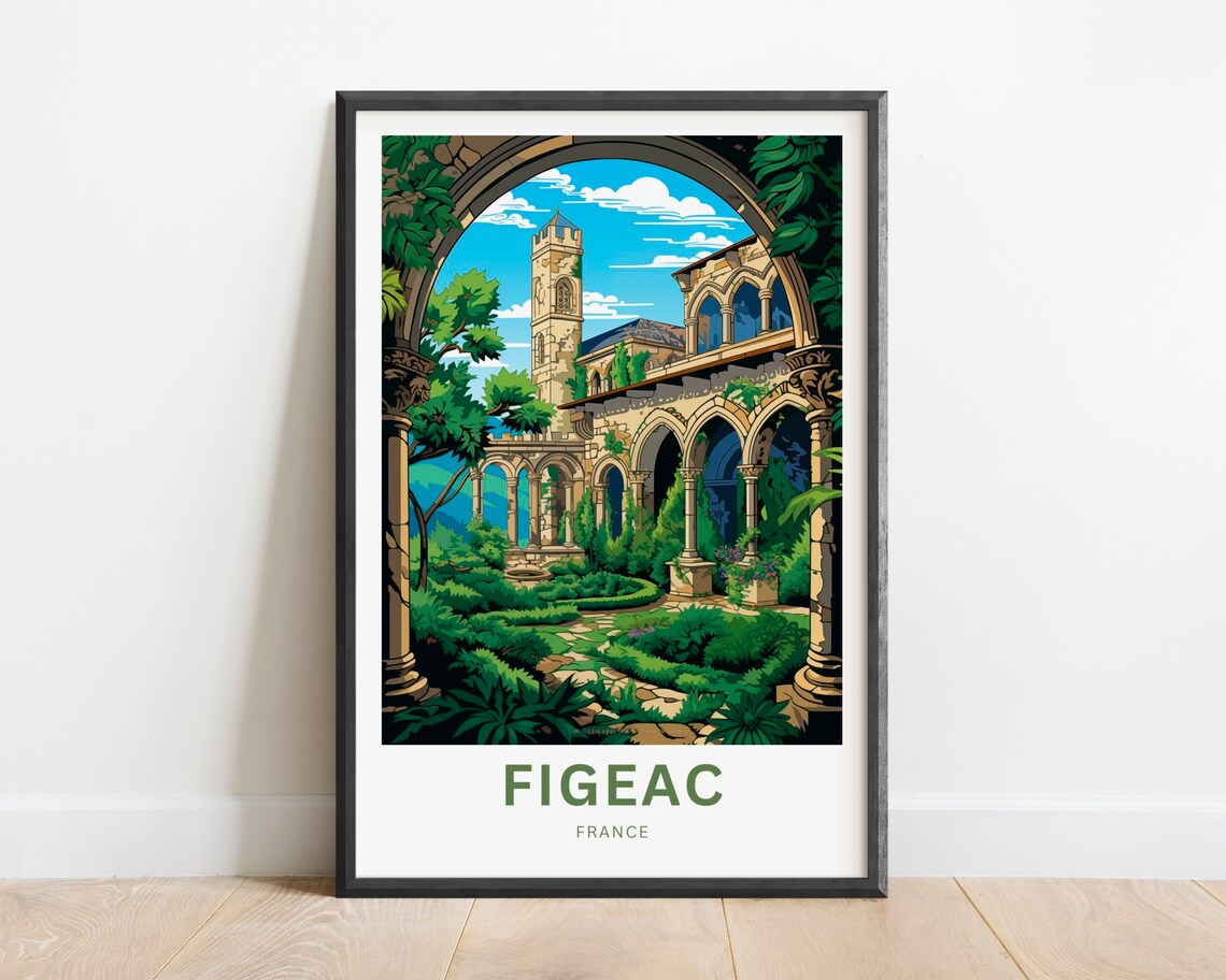Figeac France Medieval Cloister Arches Stone Garden Travel Poster