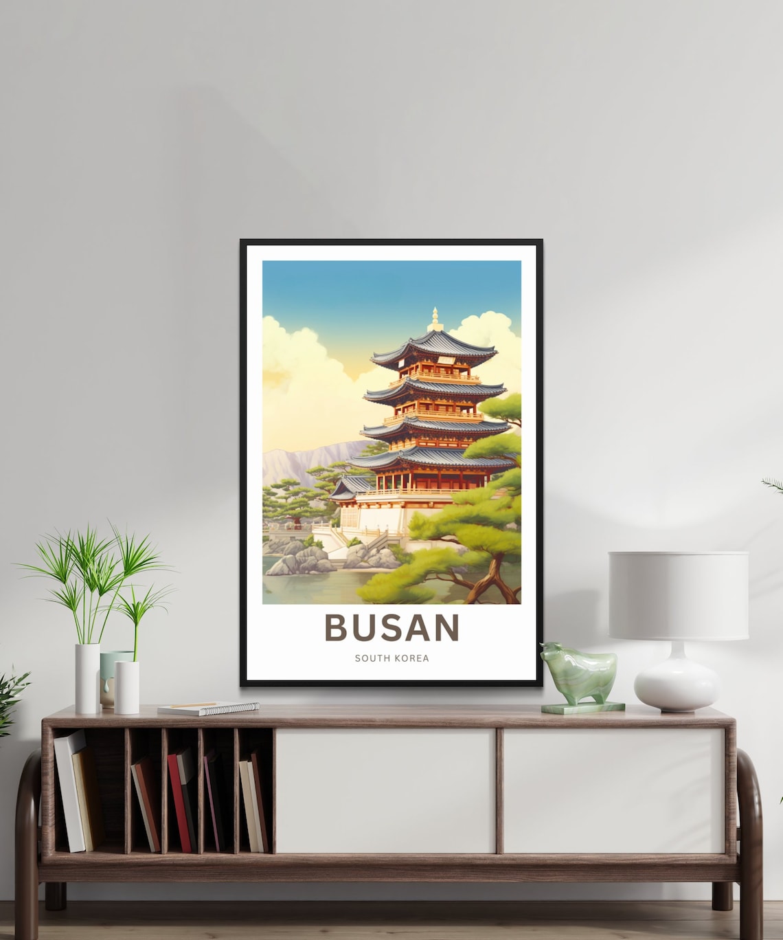 Busan South Korea White Pagoda Temple Lake Gardens Travel Poster - Image 2