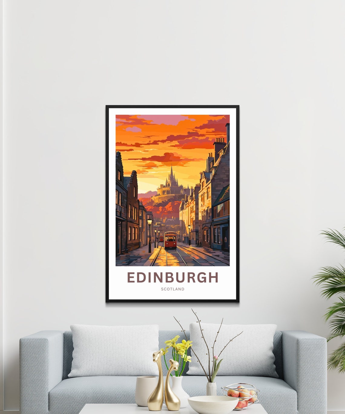 Edinburgh Scotland Sunset Tram Castle Street Custom Art Poster - Image 2