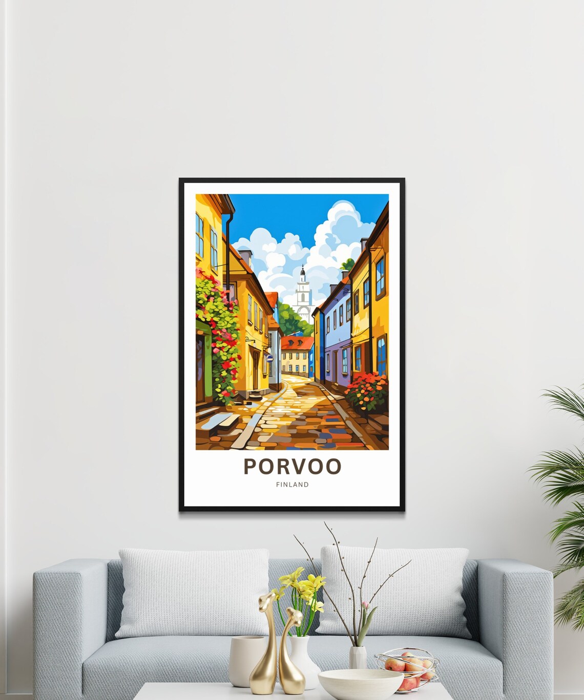 Porvoo Flower Lined Street Sunny Old Town Finland Travel Poster - Image 2