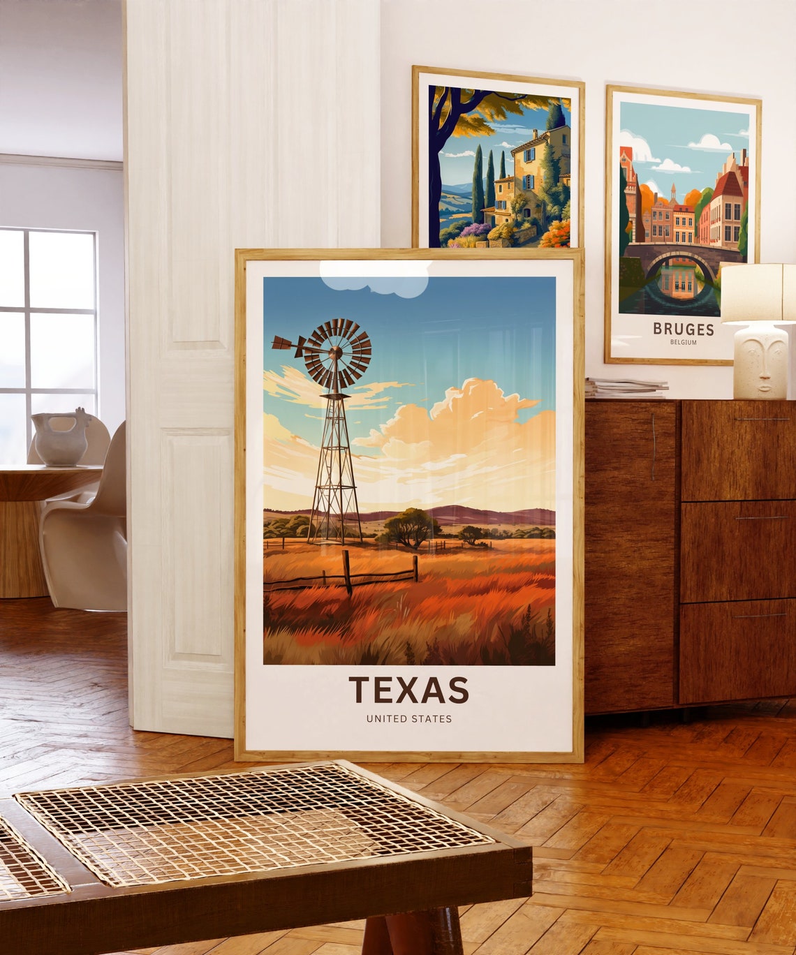 Texas Windmill Over Wheat Field Blue Sky Country Landscape Poster - Image 5