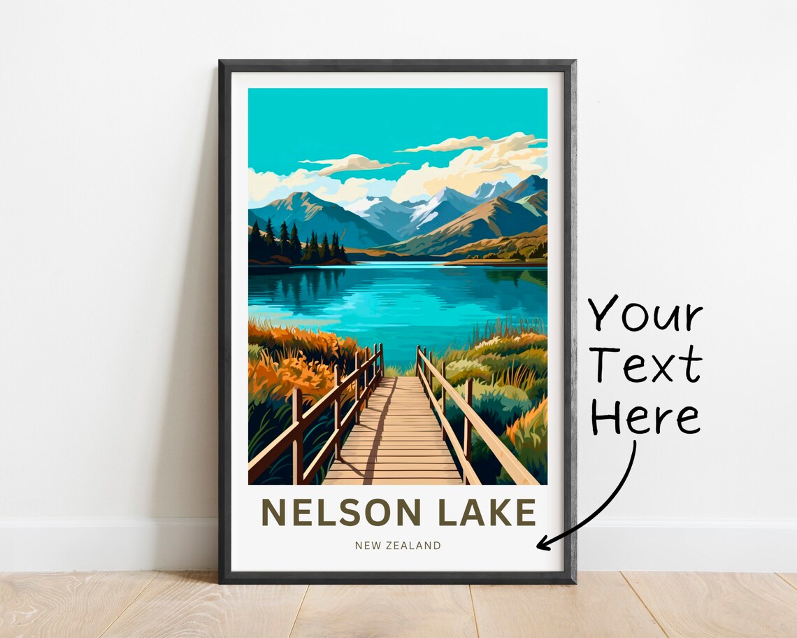 Nelson Lake New Zealand Personalized Wooden Boardwalk Travel Poster