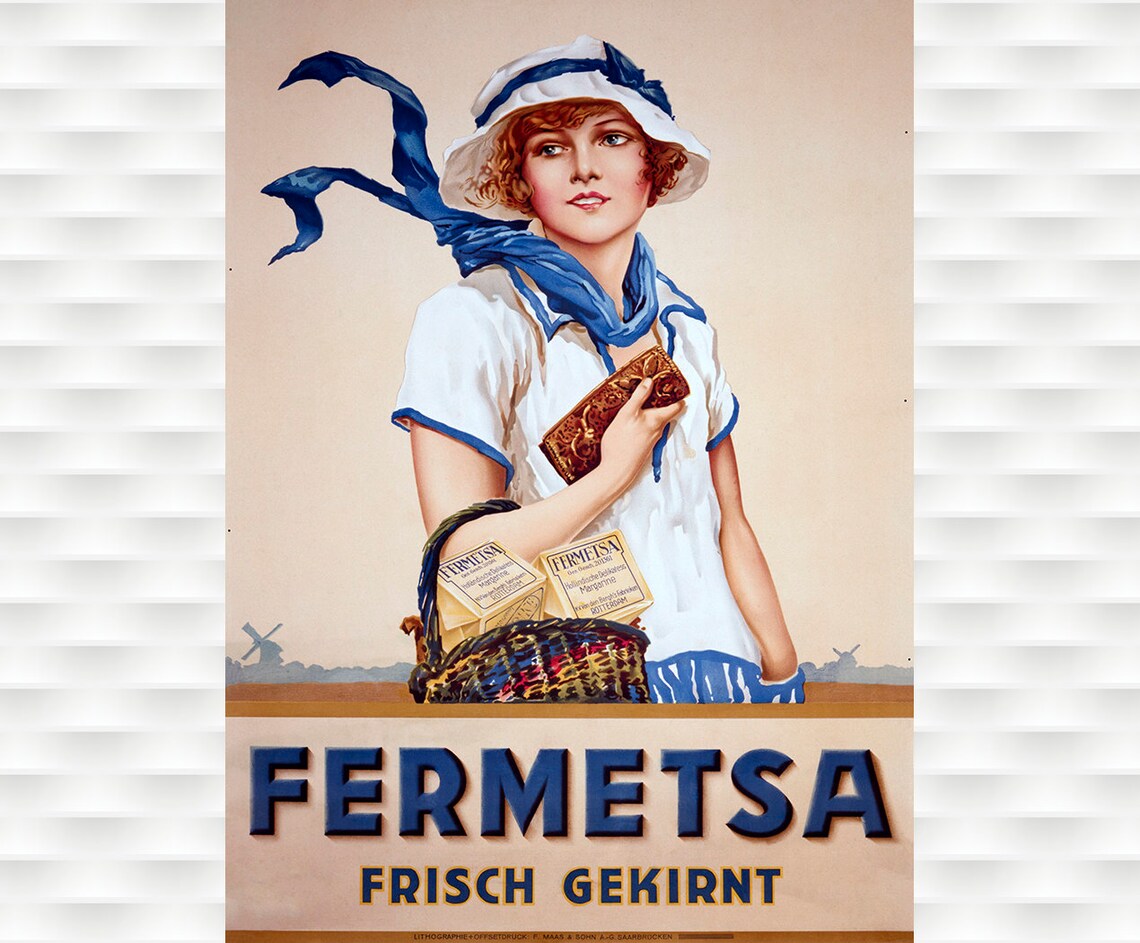 Fermetsa Frisch Gekirnt Girl Vintage Dutch Margarine Ad Poster