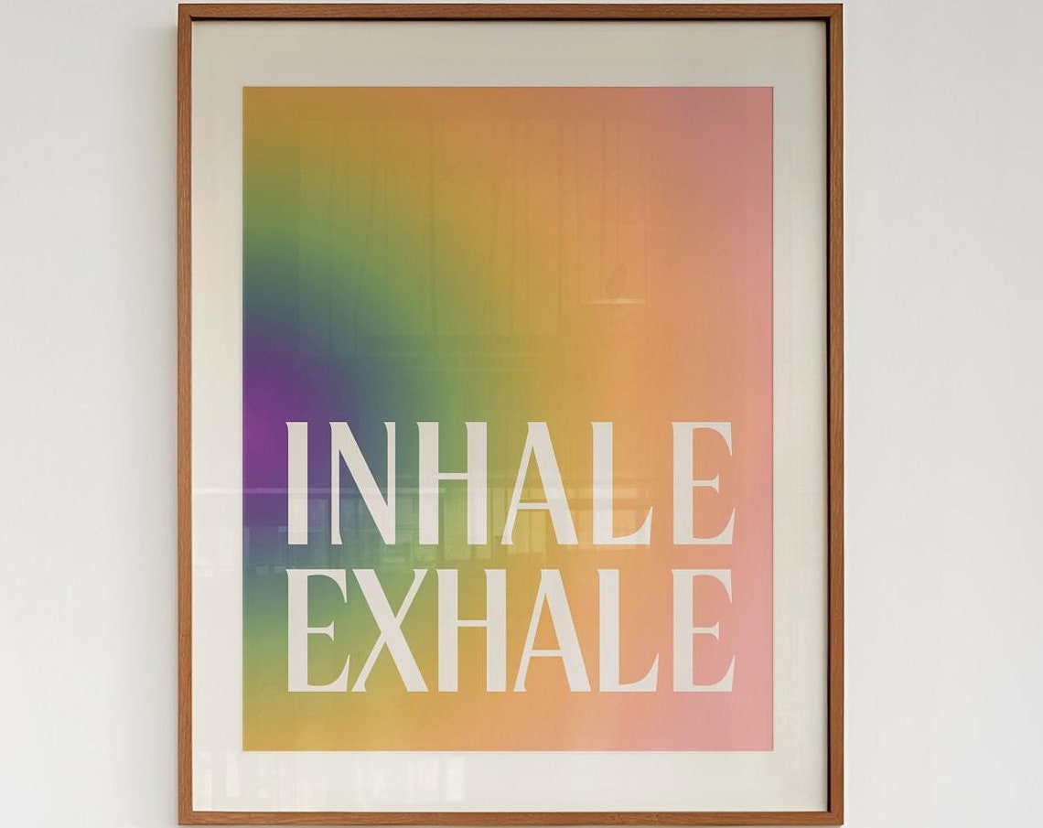 Inhale Exhale Rainbow Gradient Typography Yoga Breathing Poster - Image 4