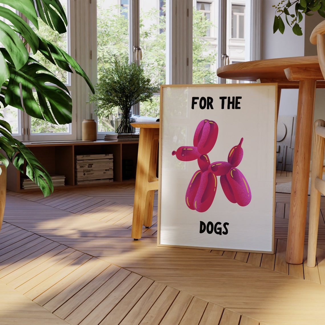 Pink Balloon Dog Art Print Funny Modern Decor for Dog Lovers