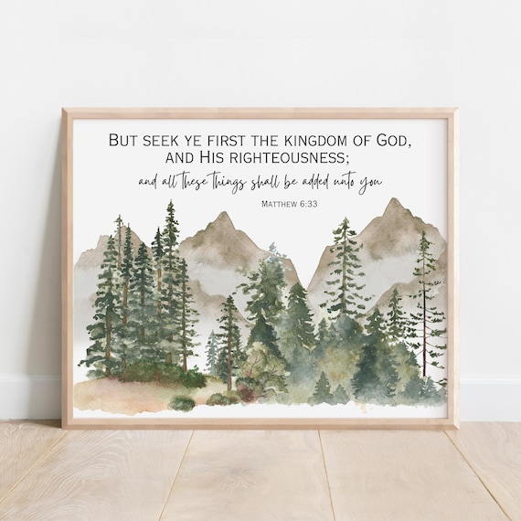 But Seek Ye First The Kingdom Of God Matthew 633 Watercolor Verse Poster