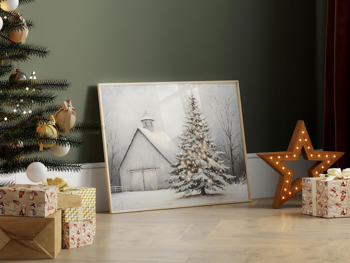 Cozy Winter Cabin Christmas Scene Art Print - Image 3