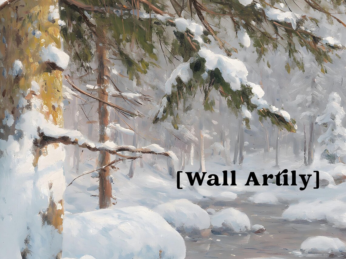 Snowy Pine Trees By A Winter River Realistic Painting Poster - Image 6