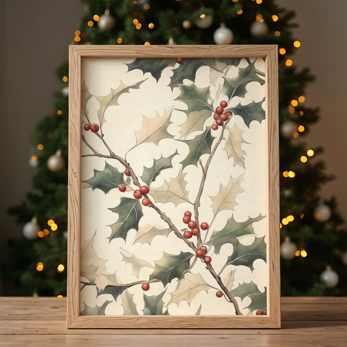 Holly Leaves Red Berries Watercolor Botanical Christmas Art Poster - Image 7