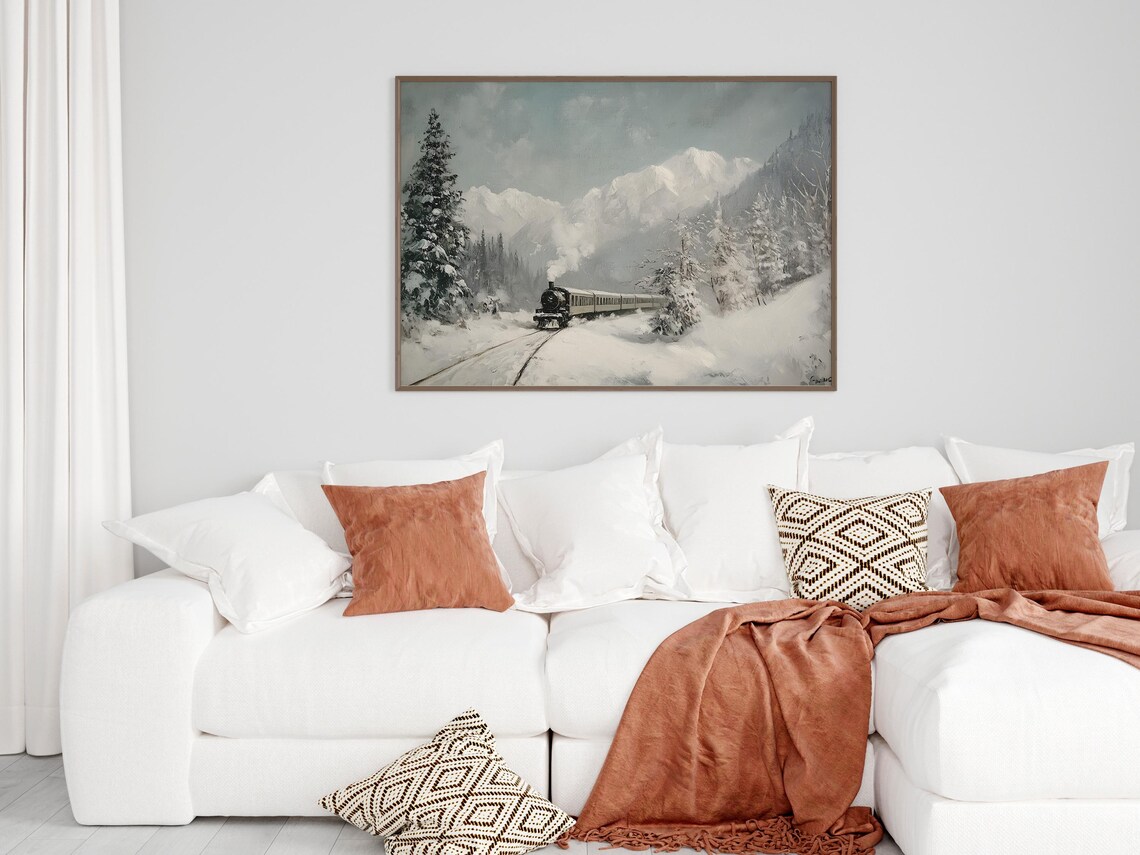 Vintage Steam Train Snowy Mountain Winter Christmas Railway Poster - Image 3