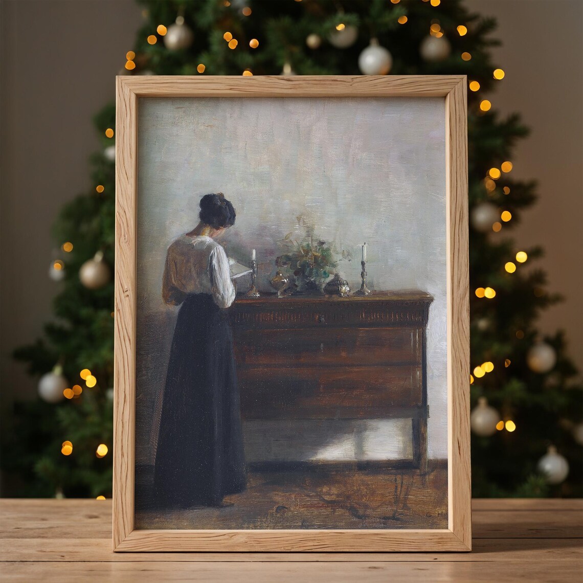Vintage Woman Reading By Candlelight Antique Interior Oil Art Poster - Image 4