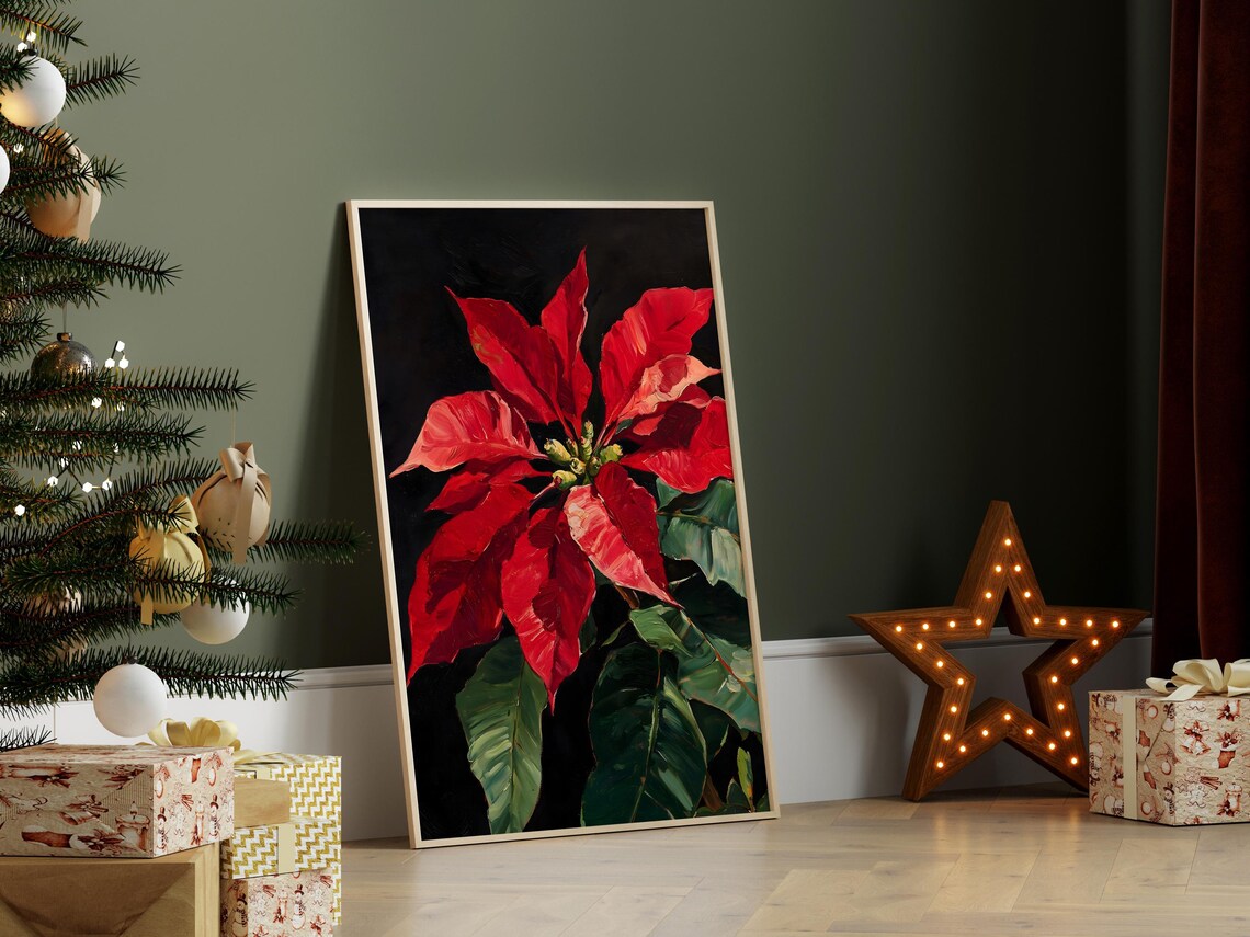 Christmas Poinsettia Dark Academia Wall Art Print - Image 3