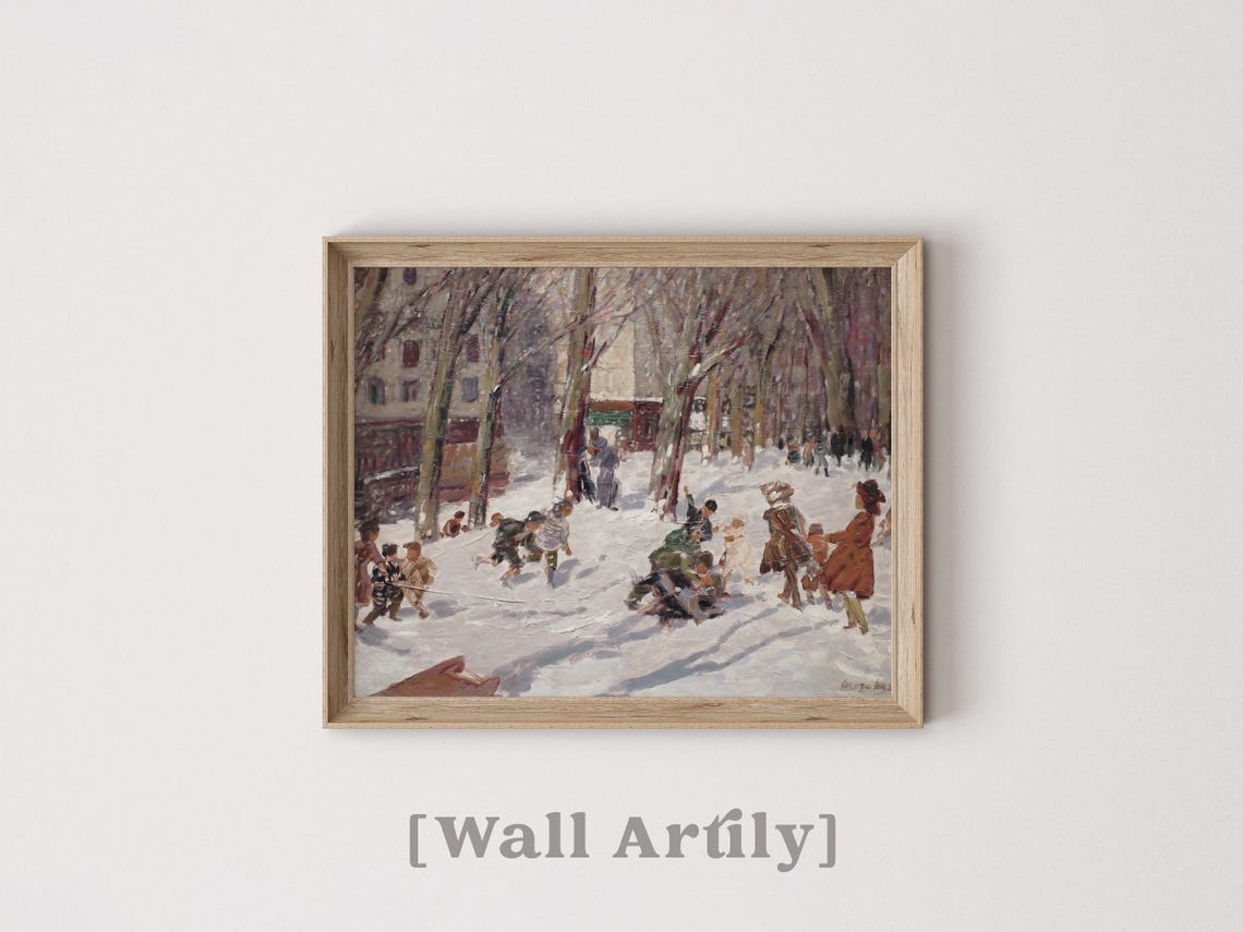 Vintage Winter Wall Art Antique Oil Painting Winter Scene Christmas Holiday Art Farmhouse Country Decor Print - Image 4