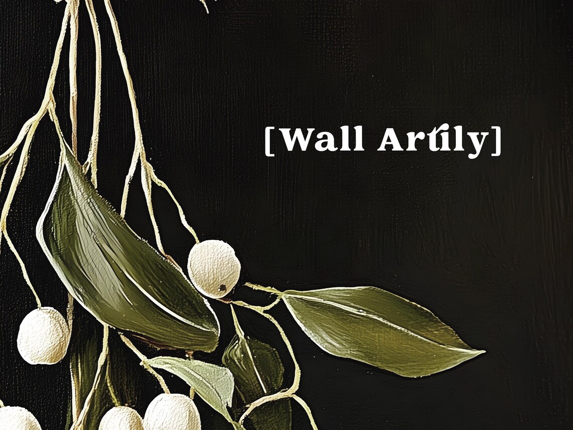 Hanging Mistletoe With White Berries On Black Background Poster - Image 6