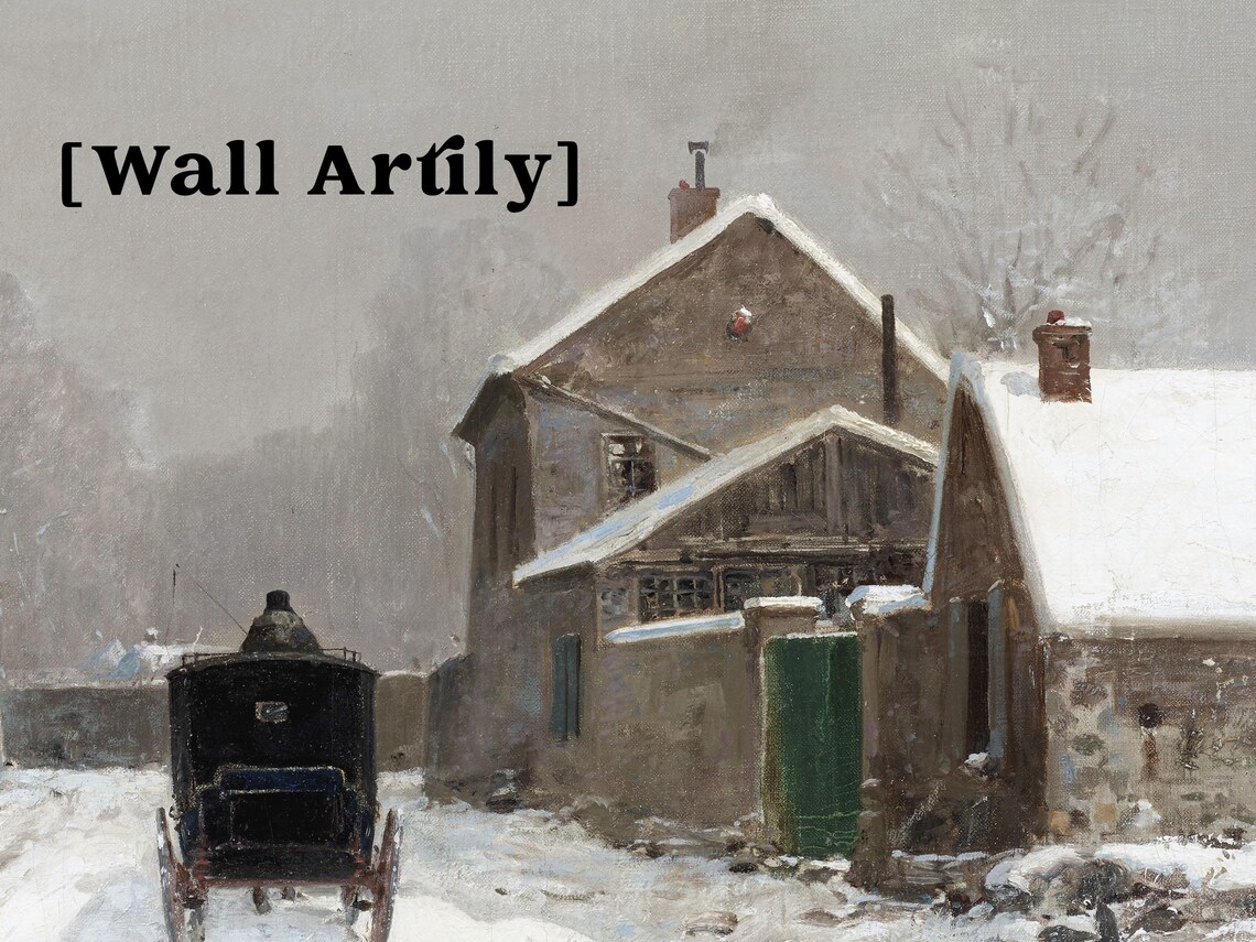 Horse Drawn Carriage On A Snowy Village Road Winter Painting Poster - Image 6