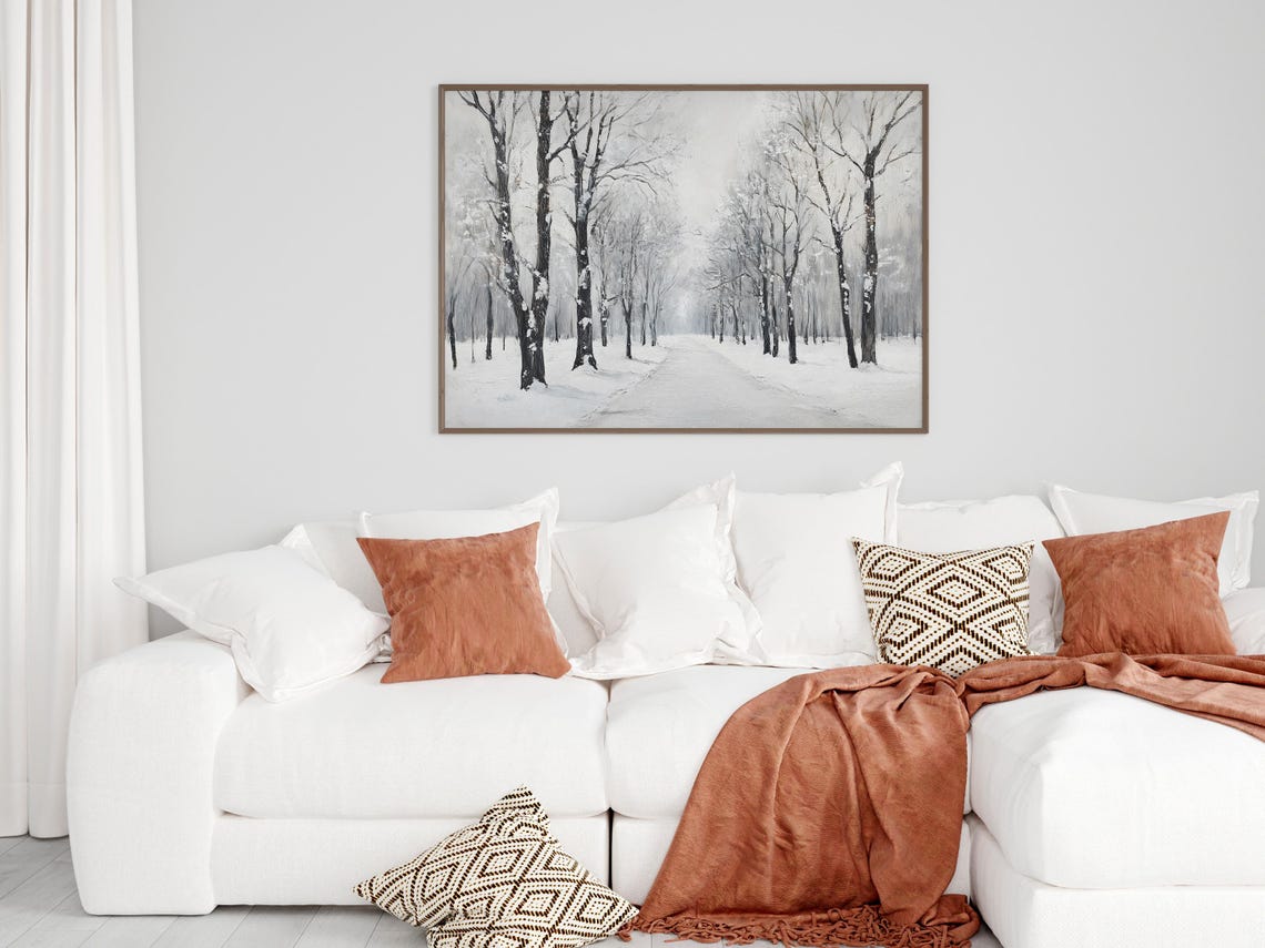Snowy Bare Trees Lining A Misty Winter Path Monochrome Poster - Image 5