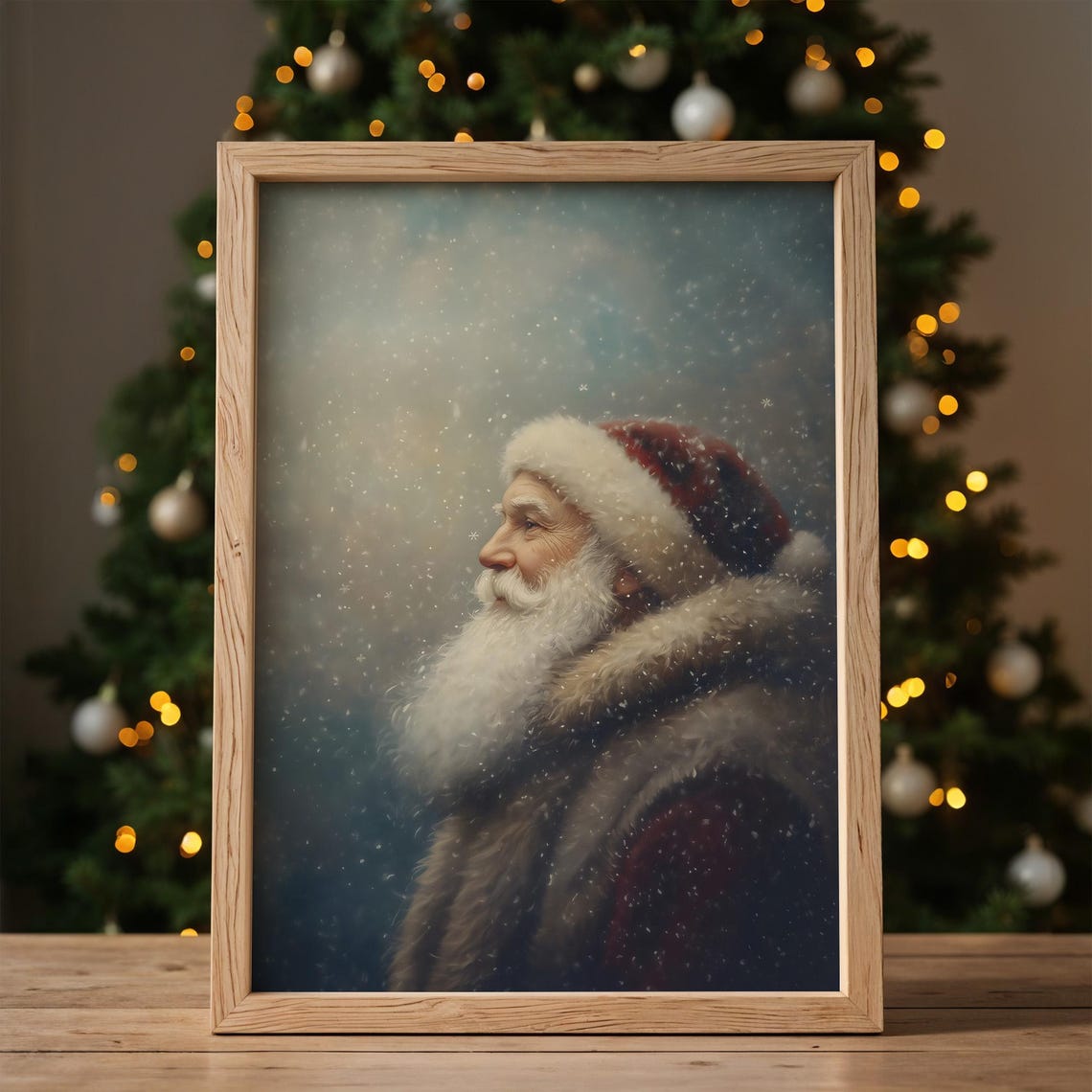 Santa Claus Profile Portrait In Falling Snow Painterly Poster