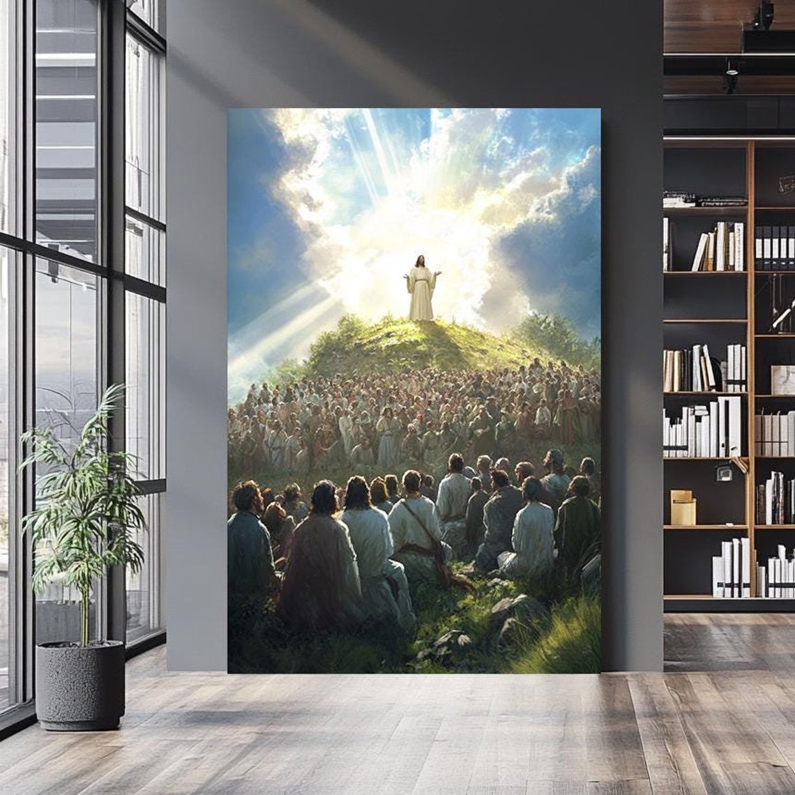 Sermon On The Mount Jesus Preaching To Crowd Heavenly Light Poster