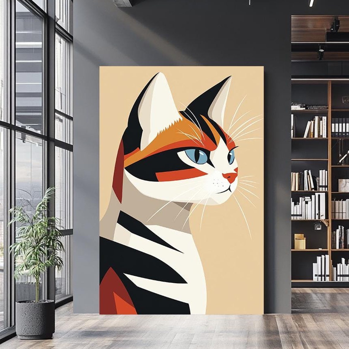 Minimalist Calico Cat Face Geometric Abstract Modern Feline Poster
