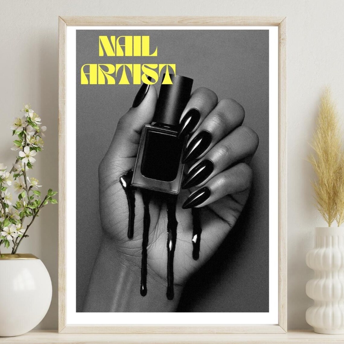 Nail Artist Black Polish Hand Bold Yellow Type Salon Decor Poster
