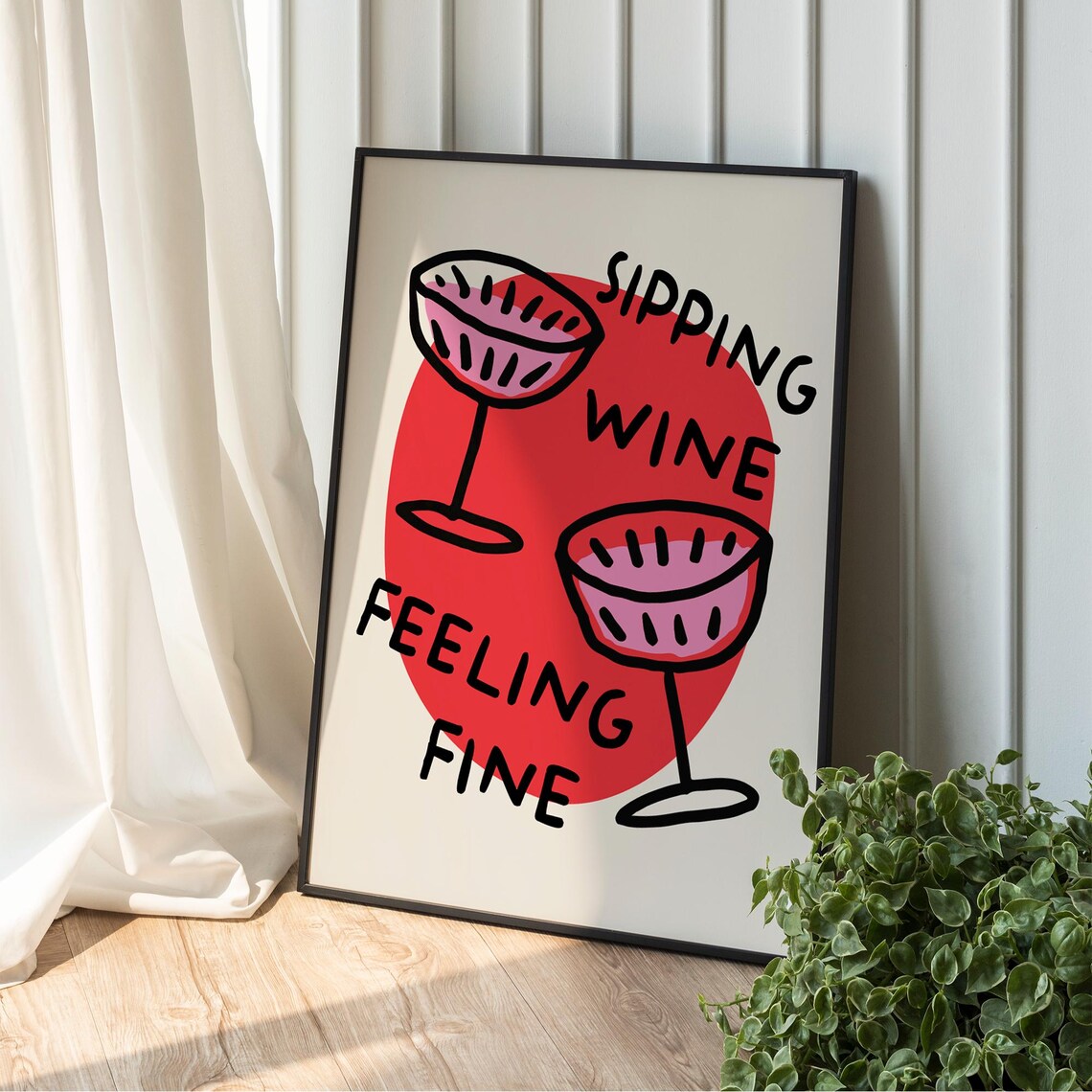 Sipping Wine Feeling Fine Retro Cocktail Art Print