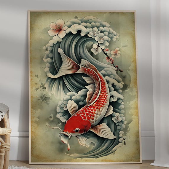 Japanese Poster Koi Fish Print Gallery Wall Decor Vintage For Printable Painting Aesthetic Trendy Japandi Art