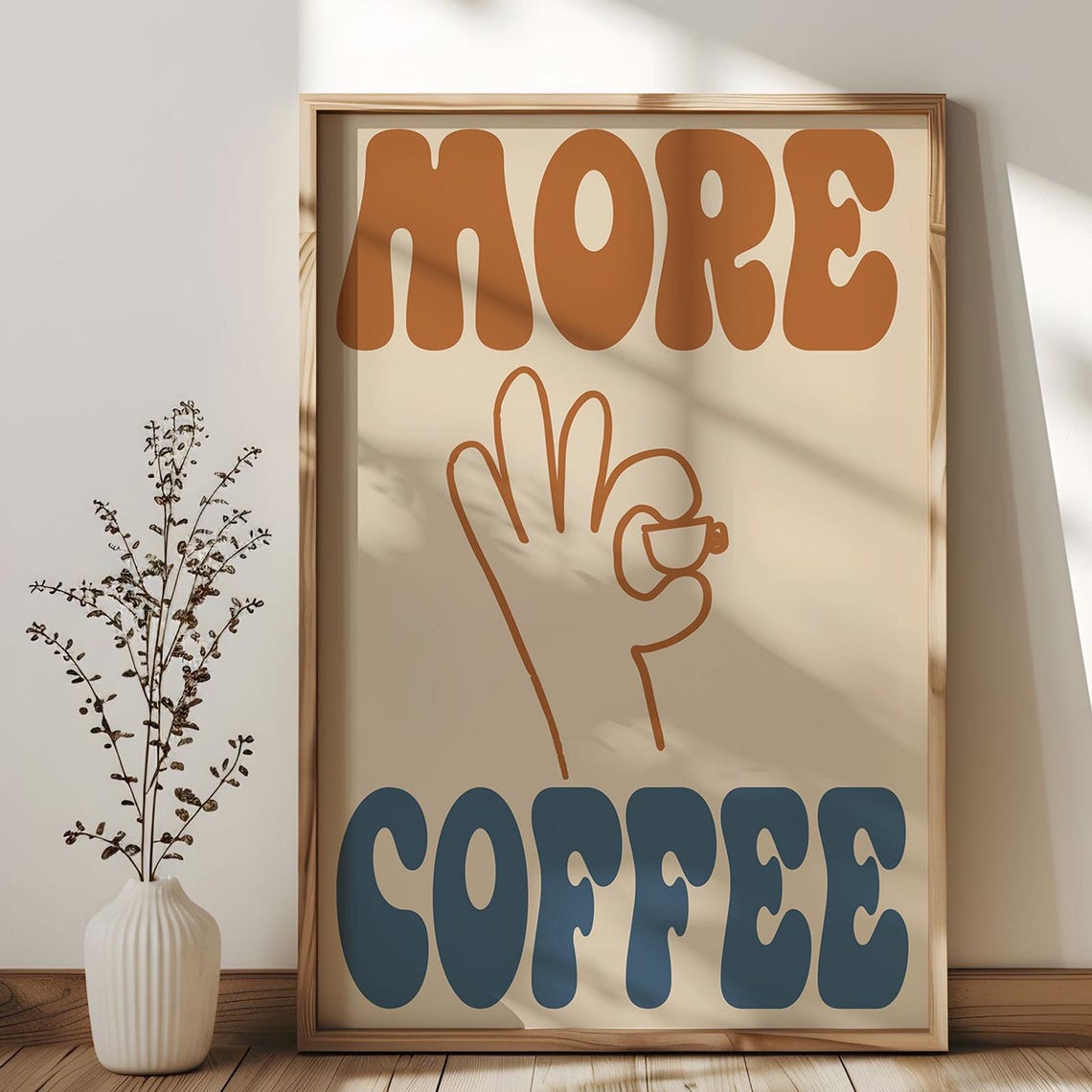 More Coffee Retro Typography Kitchen Hand Holding Cup Poster