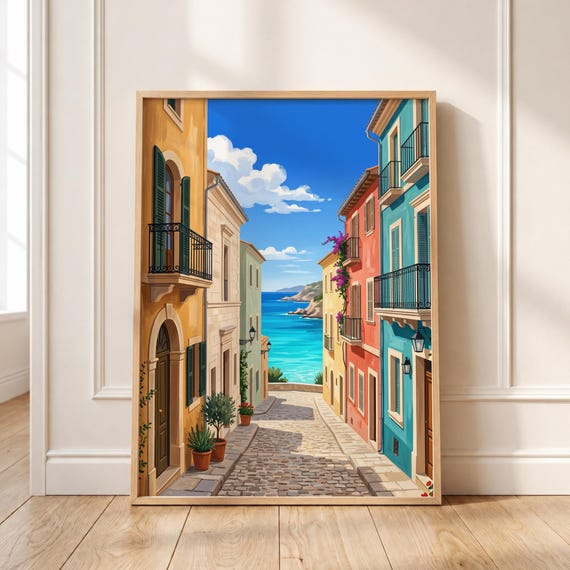 Mediterranean Street Art Coastal Town Digital Print Italian Alley Poster Download