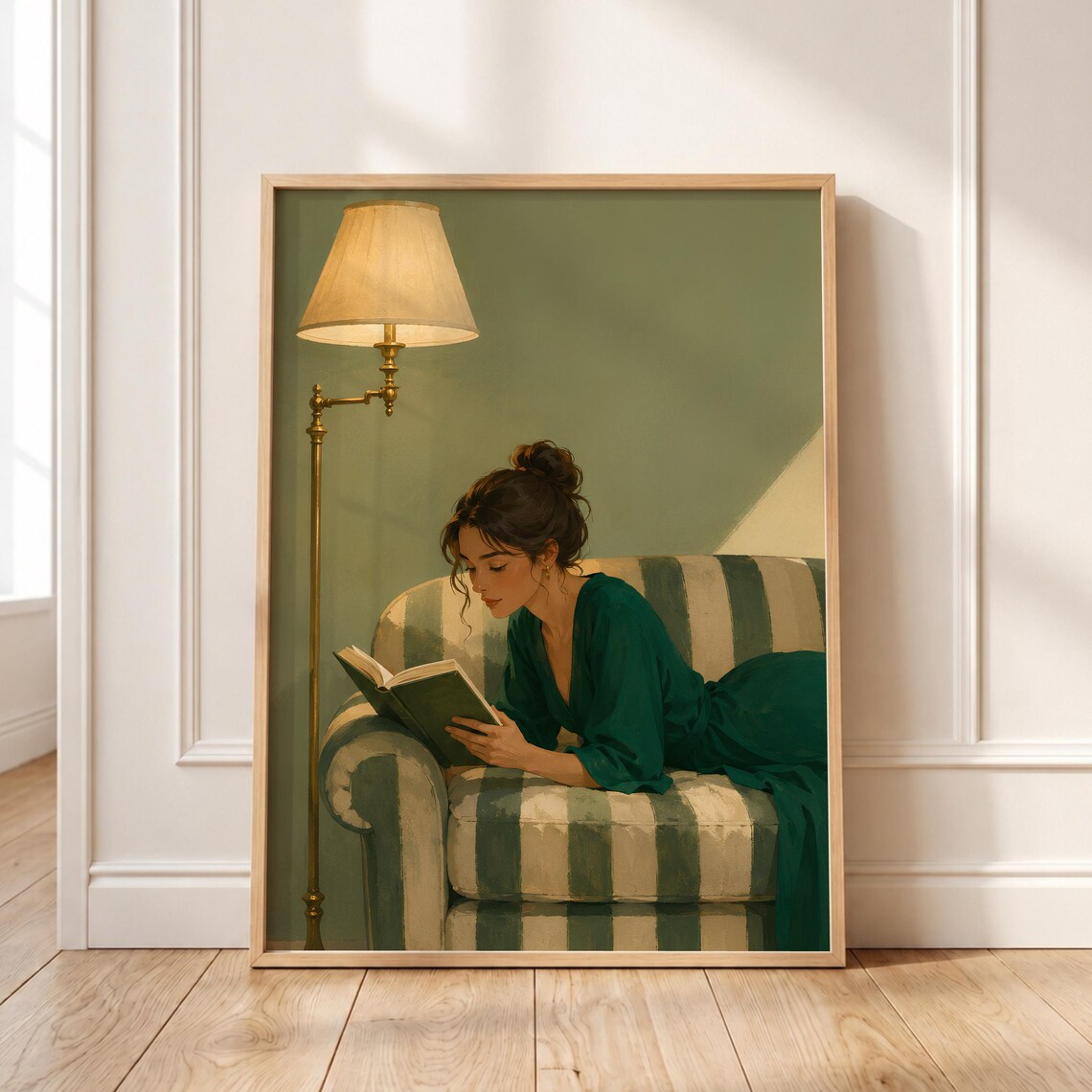 Woman Reading Art Print Vintage Cozy Illustration
