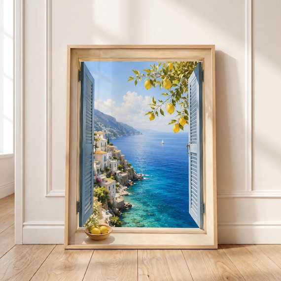Amalfi Coast Lemon Window Mediterranean Coastal View Art Print