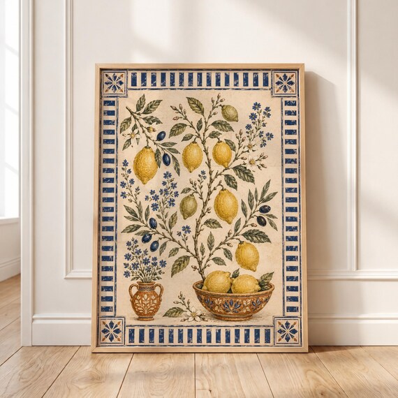 Lemon Tree Botanical Illustration Mediterranean Tile Border Poster