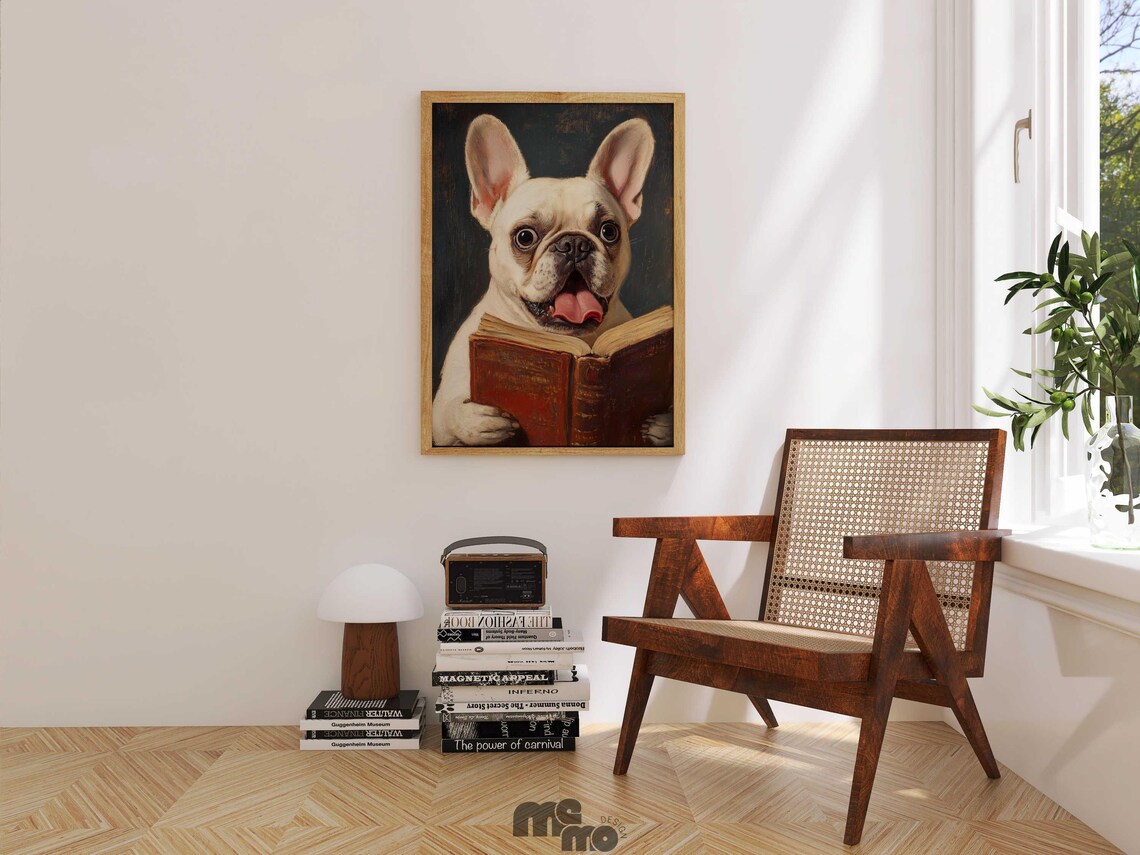 French Bulldog Art Print, Quirky Reading Dog - Image 2