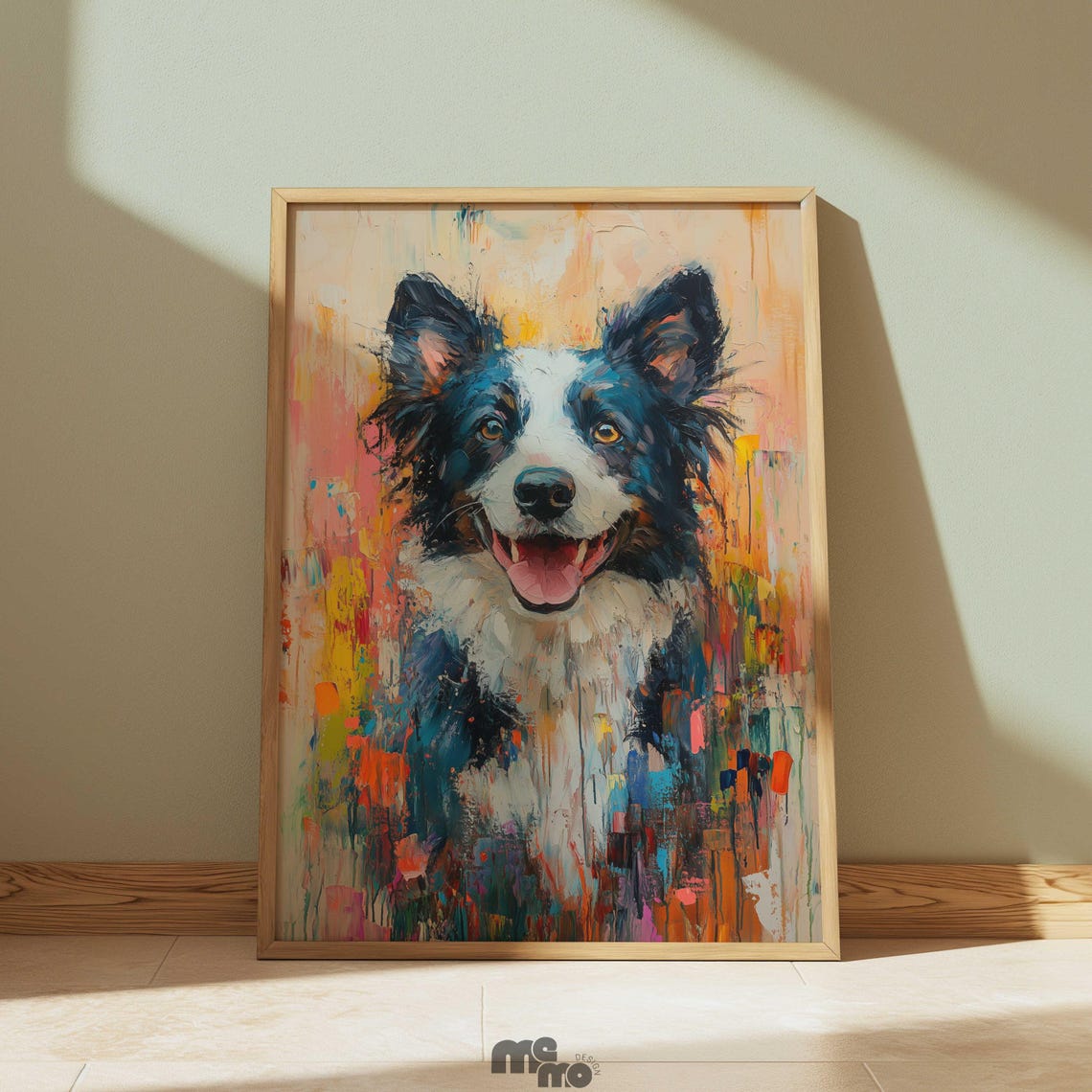 Happy Border Collie Portrait Vibrant Colorful Abstract Dog Print