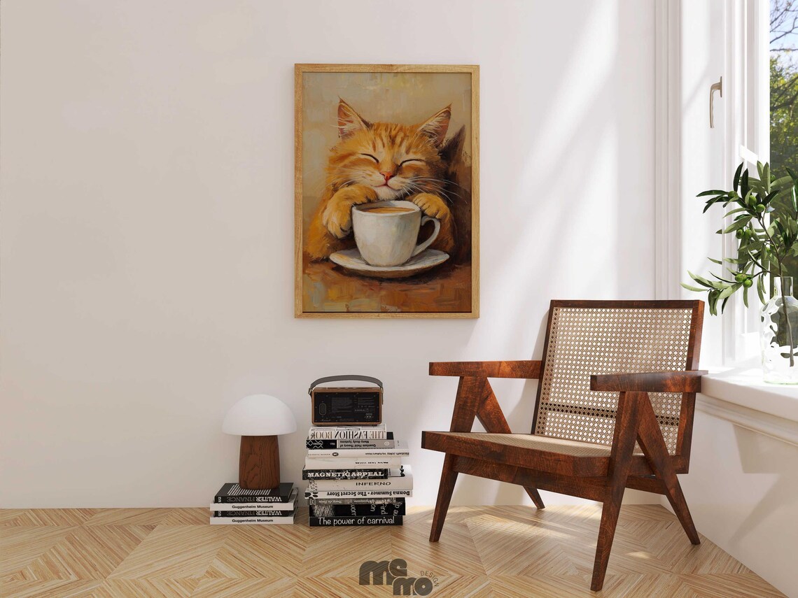 Orange Tabby Cat Coffee Art Print, Cozy Kitchen Decor - Image 3