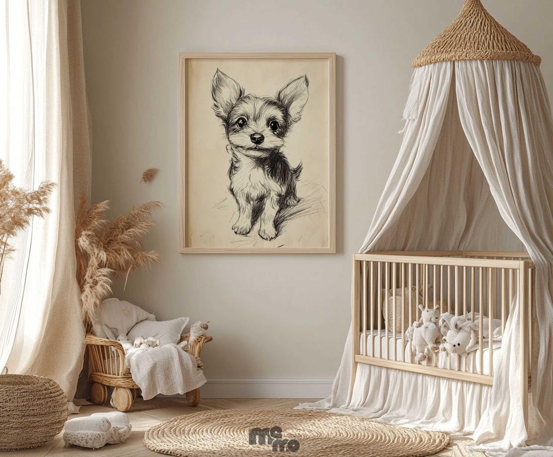 Adorable Puppy Pencil Sketch, Nursery Dog Art Print - Image 3