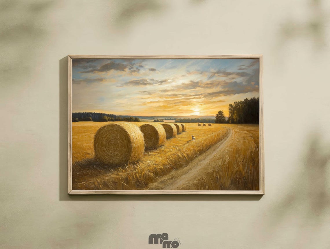 Golden Wheat Field Sunset Poster Rustic Farm Harvest Landscape Art